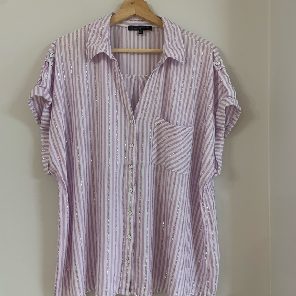 Adrienne Vittadini Lavender Striped Button Down Shirt